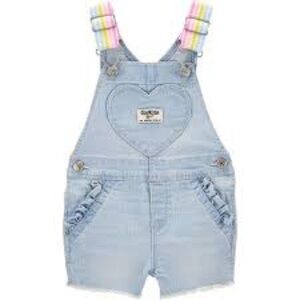 OshKosh B’gosh Denim Shortalls Heart Pocket Pastel Rainbow Straps 18M
